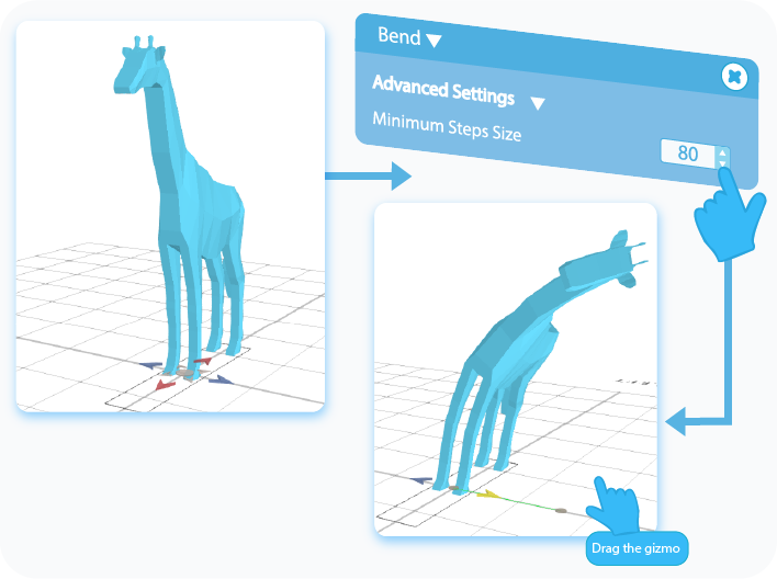 Selecting the Minimum Step Size for the Bend tool in the advanced settings